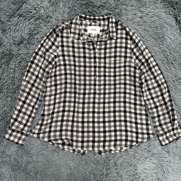 Pistola Denim Checkered Plaid Quarter Button Front Shirt Size Large - Picture 1 of 8